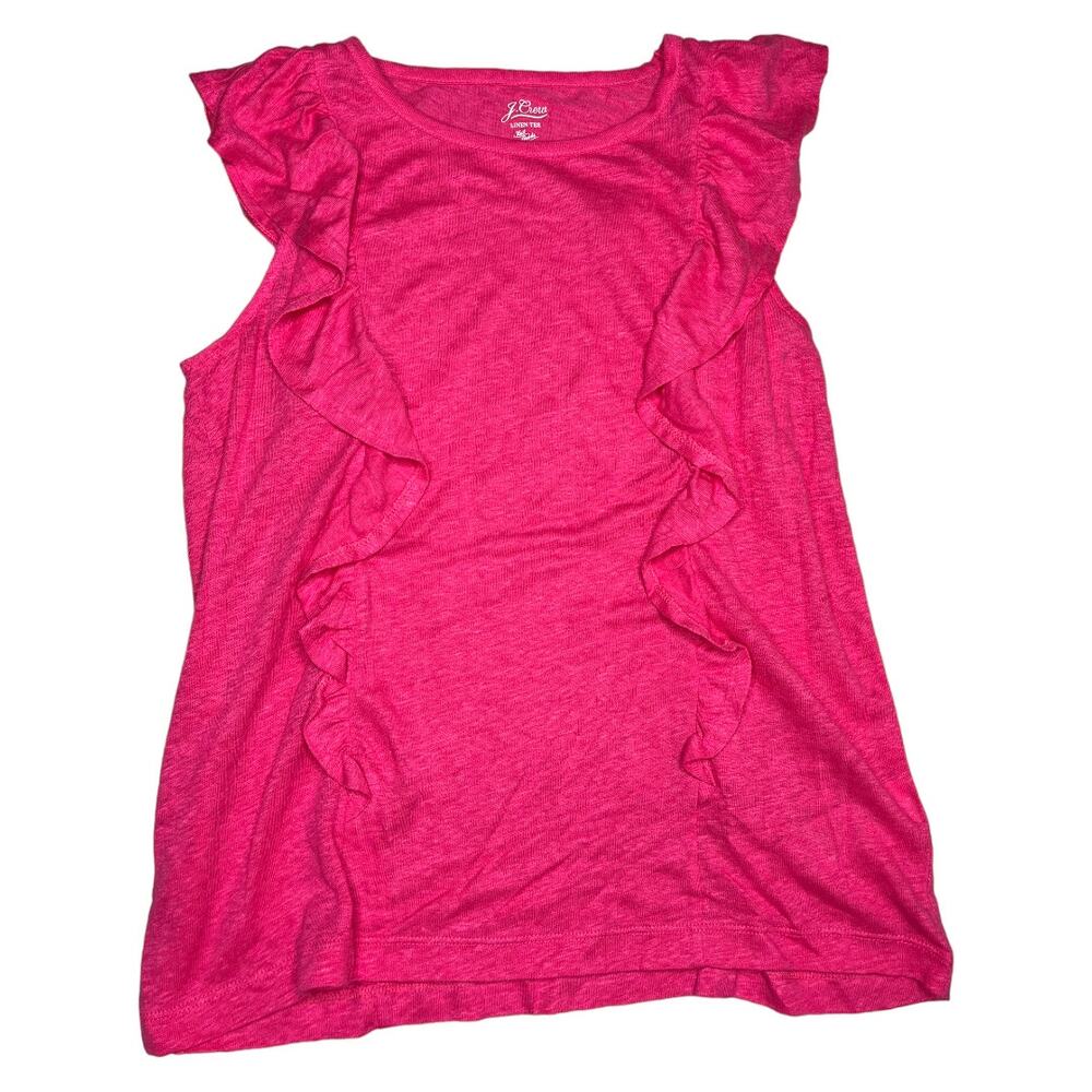 J.Crew Knit Goods bright pink ruffle front Linen tee medium nwot